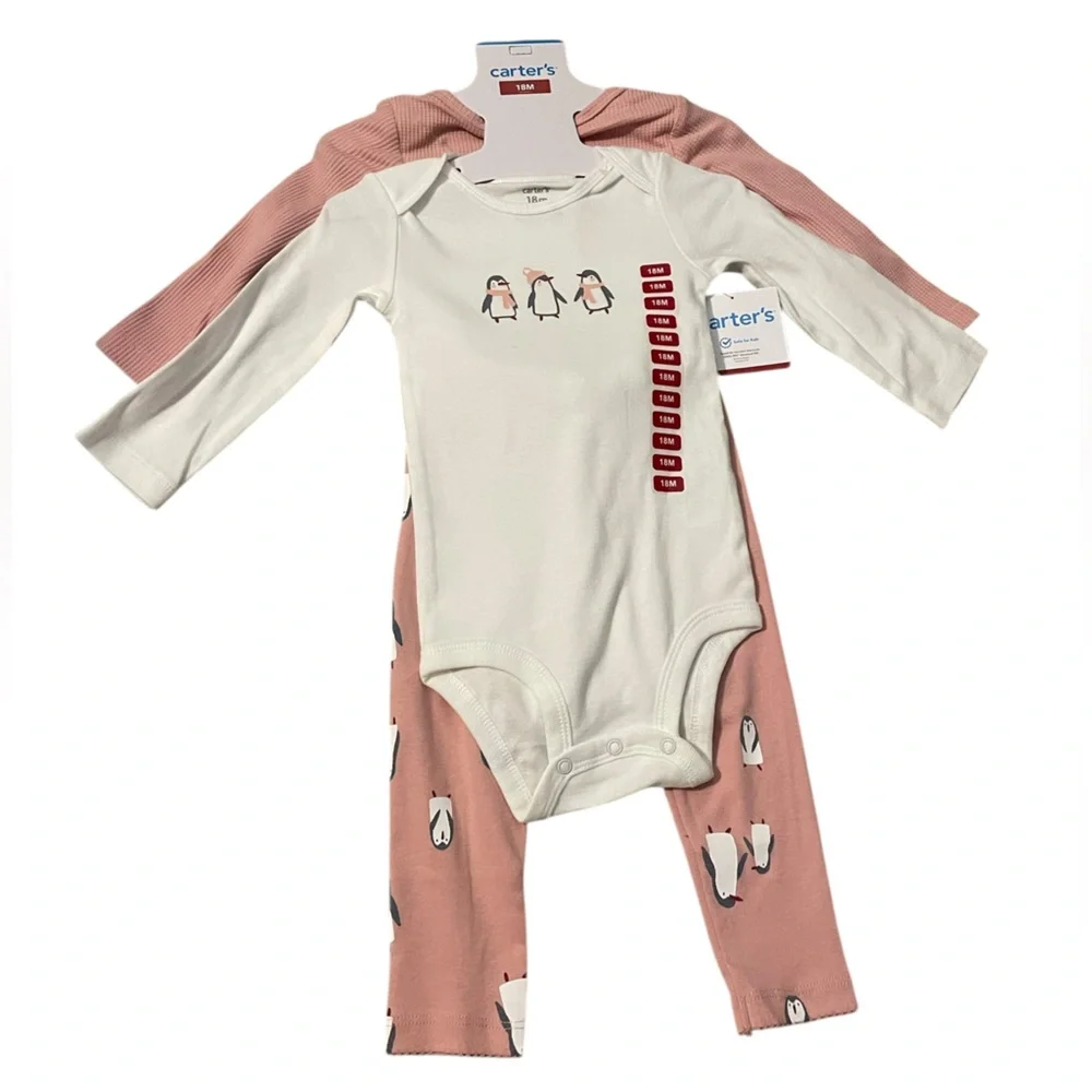 Carter’s 3-Piece Penguin Onesie Set 18M Pants Bodysuit NWT‎ Baby Outfit